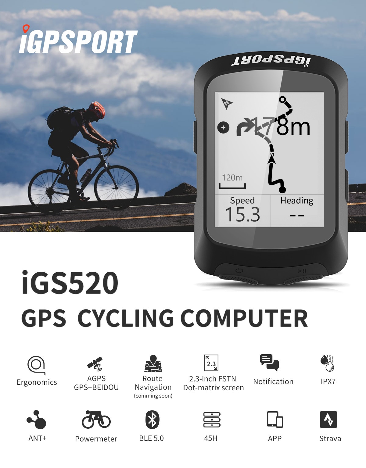 IGPSPORT-IGS520 GPS HR60 ɹڼ  Ŭ ǻ..
